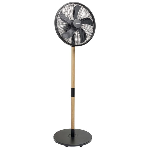 Bestron Statiefventilator met 3 snelheidsstanden, Retro Look, ventilator met 80° draaifunctie & stijlvol hout design, Ø 45 cm