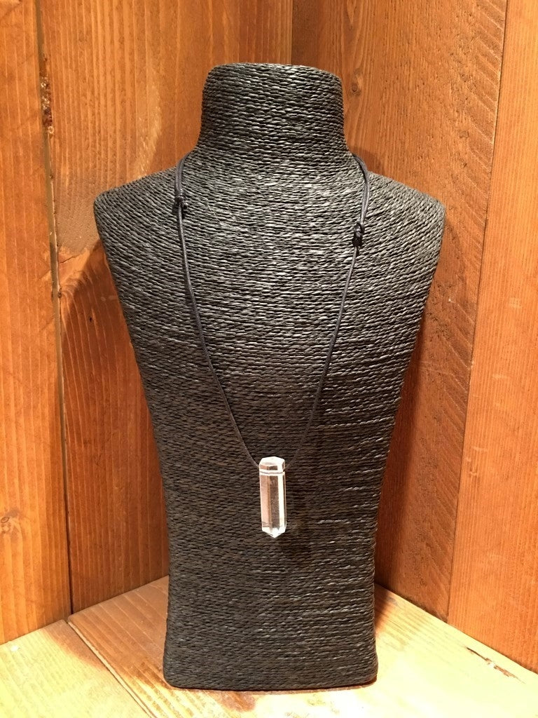 Lemurian Punt Hanger aan Koord - Halssieraad Transparant - c.a. 4x1,5x1cm