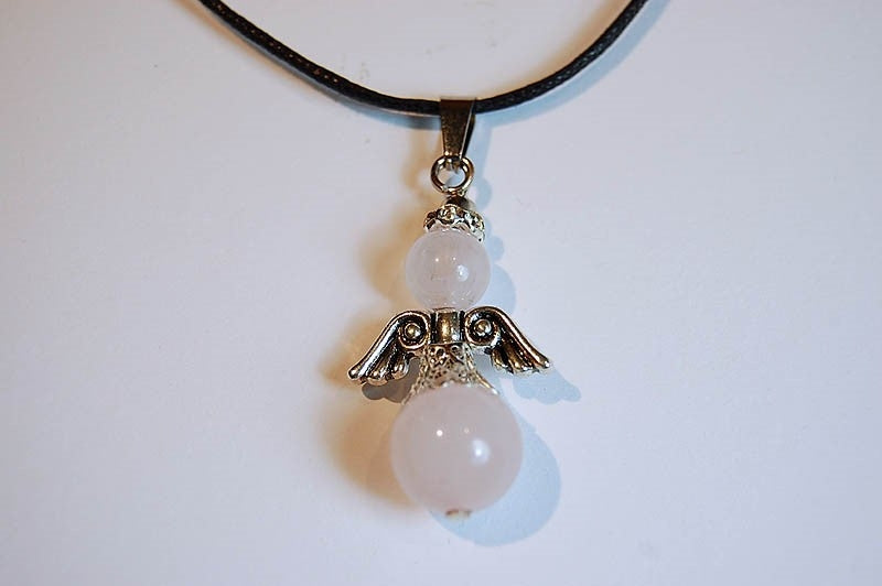 Hanger Rozekwarts Engel aan Koord - Roze/Zilver - 4x2cm