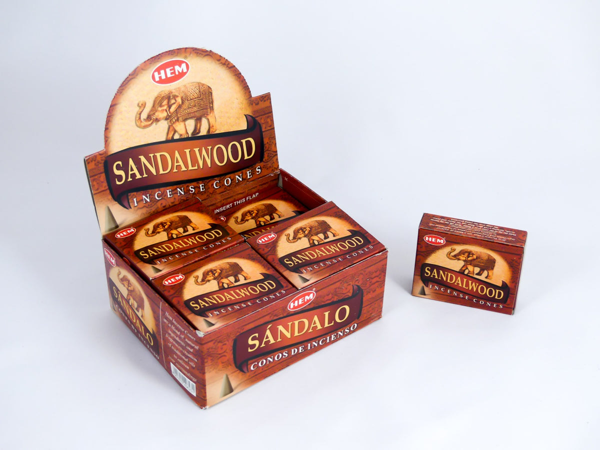 HEM Wierook Kegels / Cones - Sandelhout / Sandalwood - Voordeelbox (12 Pakjes / 120 Kegels)