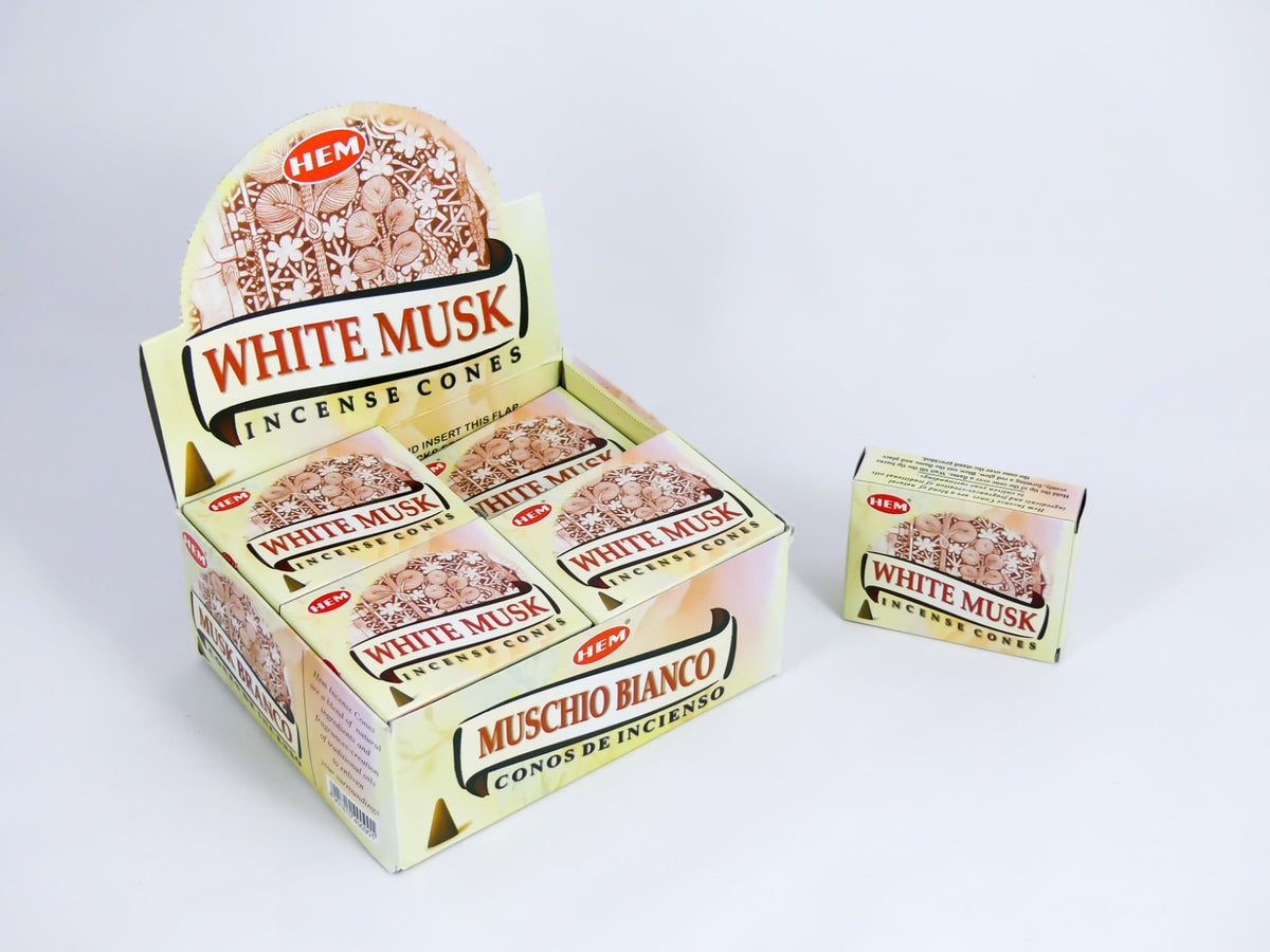 HEM Wierook Kegels / Cones - Witte Musk / White Musk - Voordeelbox (12 Pakjes / 120 Kegels)