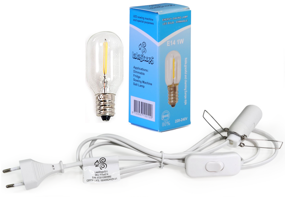 E14 Fitting, Kabel 1.8mtr, LEDLAMP (o.a. voor Zoutlamp) - Inc Aan/Uit Schakelaar - LalaShops