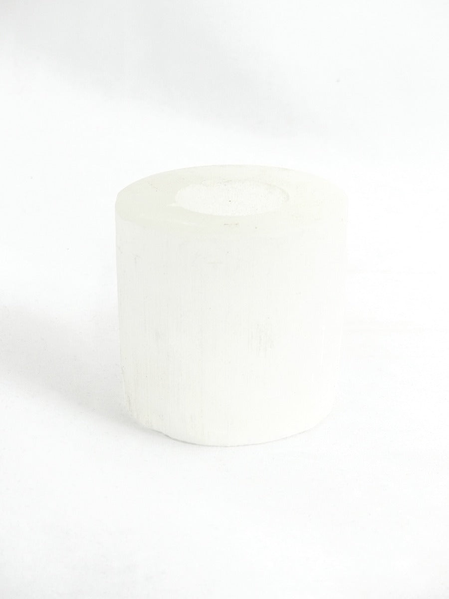 Theelichthouder Seleniet - Wit - Rond - ca. 850gr - ca. 8x8cm