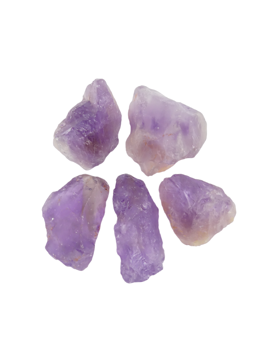 Amethist - 5 Ruwe Stenen á 4-7cm per Stuk - Zakje á ca. 330-350gr - Ruw - A-Kwaliteit 