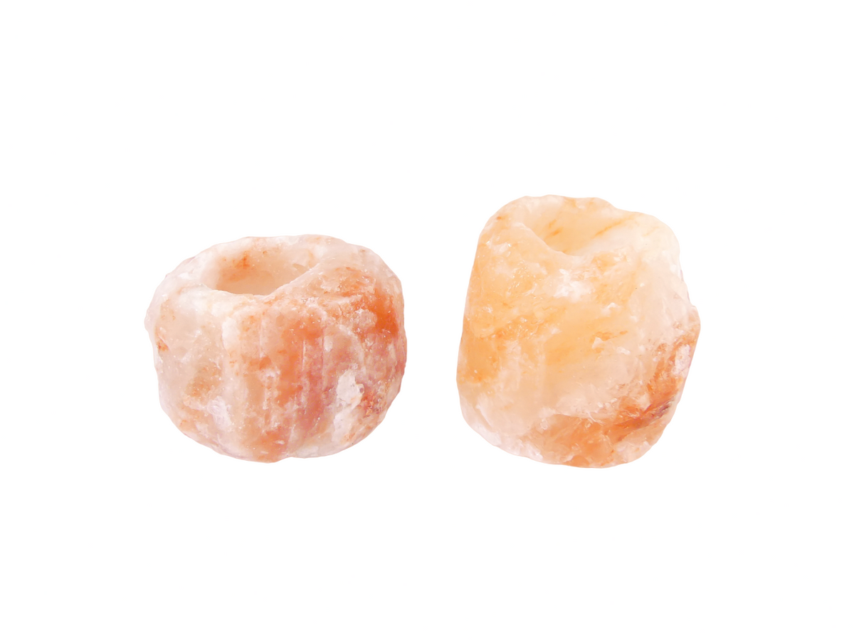 2x Waxinelichthouder / Theelichthouder Zoutsteen Himalaya - 9x9x8cm