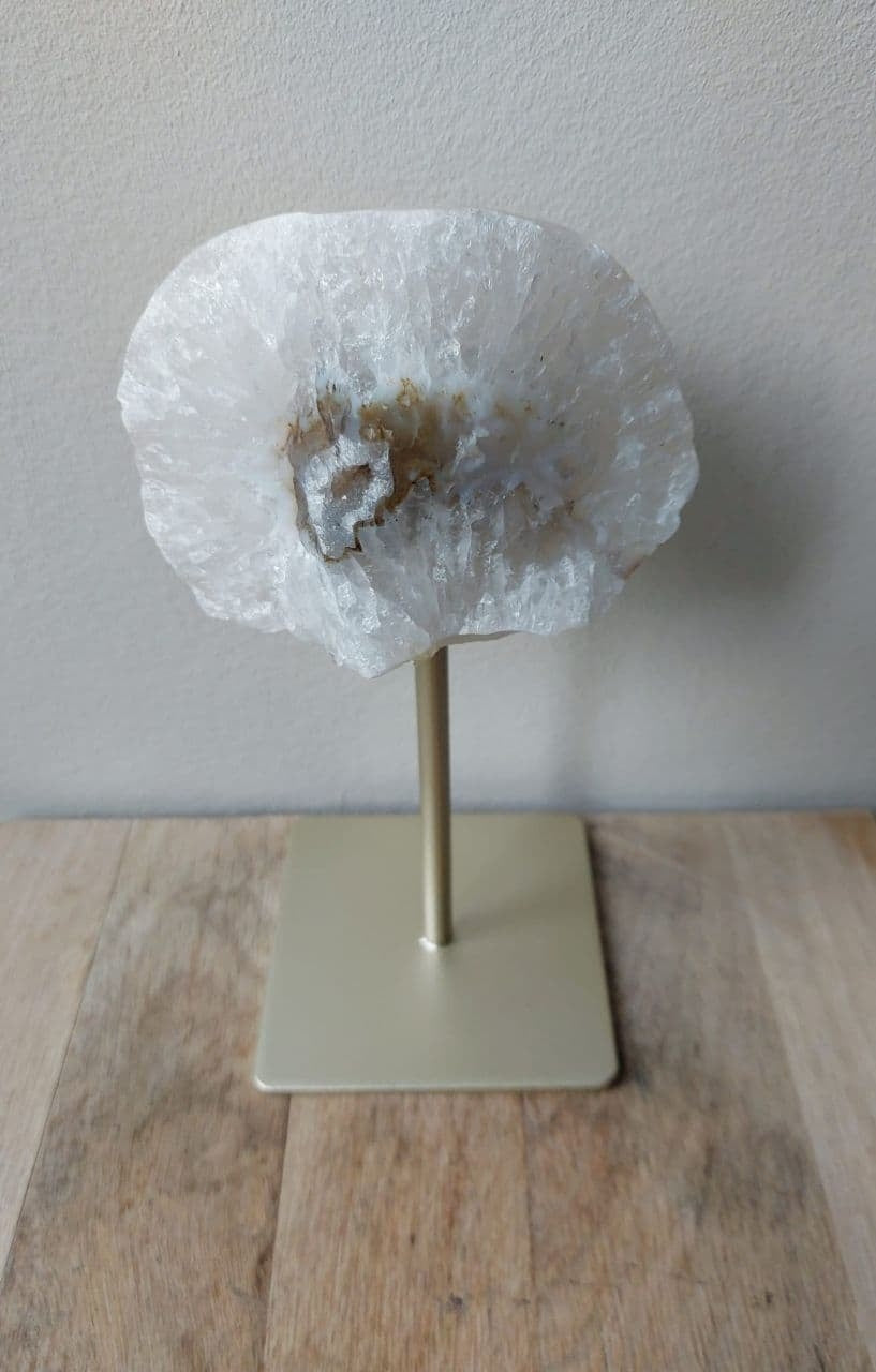 Natuur Agaat op Metalen Standaard - Witte Agaat met Gouden Standaard - 21cmx10cm - 1.2kg