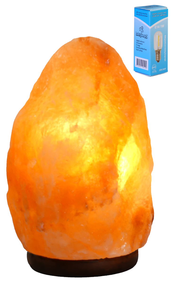 Zoutlamp 4-6kg met LEDLAMP - Himalaya Zout 100% Natuurlijk - Tafellamp met LED Lamp van Natuurlijk Haliet Zoutkristal met Sfeervol Warm Licht - Extra Lange Kabel 1.8mtr - ca. 25x15cm