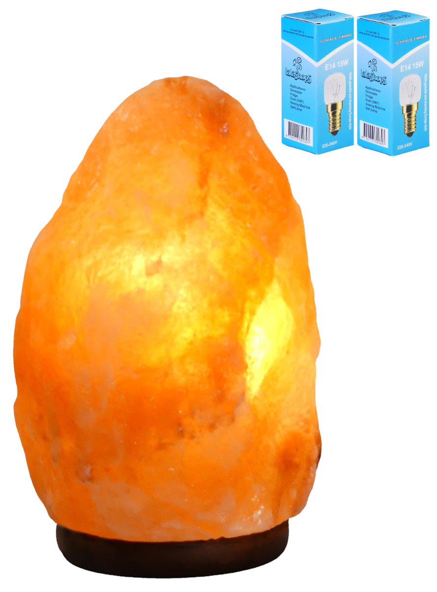 Zoutlamp GROOT 6-8kg met 2x Gloeilamp - 100% Himalaya Zout - Tafellamp van Natuurlijk Haliet Zoutkristal met Sfeervol Warm Licht - Extra Lange Kabel 1.8mtr - ca. 28x17cm