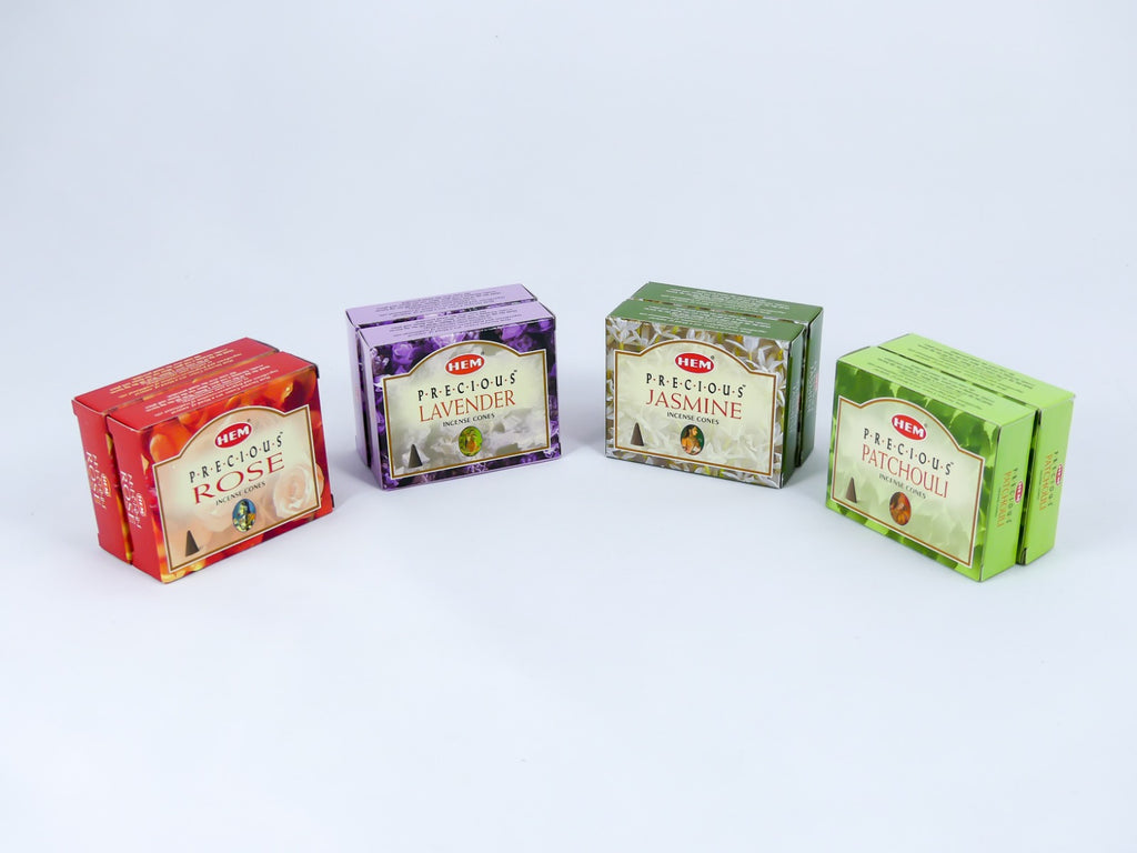 HEM Wierook Set - Kegels / Cones - Jasmijn - Patchoeli - Lavendel - Roos / Jasmine - Patchouli - Lavender - Rose - (Precious)