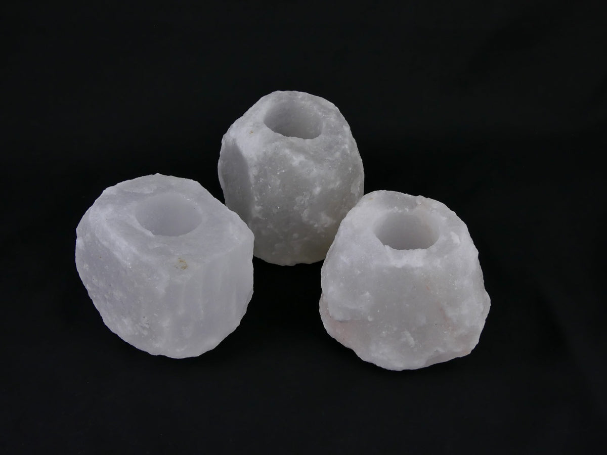 3x Waxinelichthouder / Theelichthouder Zoutsteen - WIT  - Groot 1-1,5kg 10x8cm