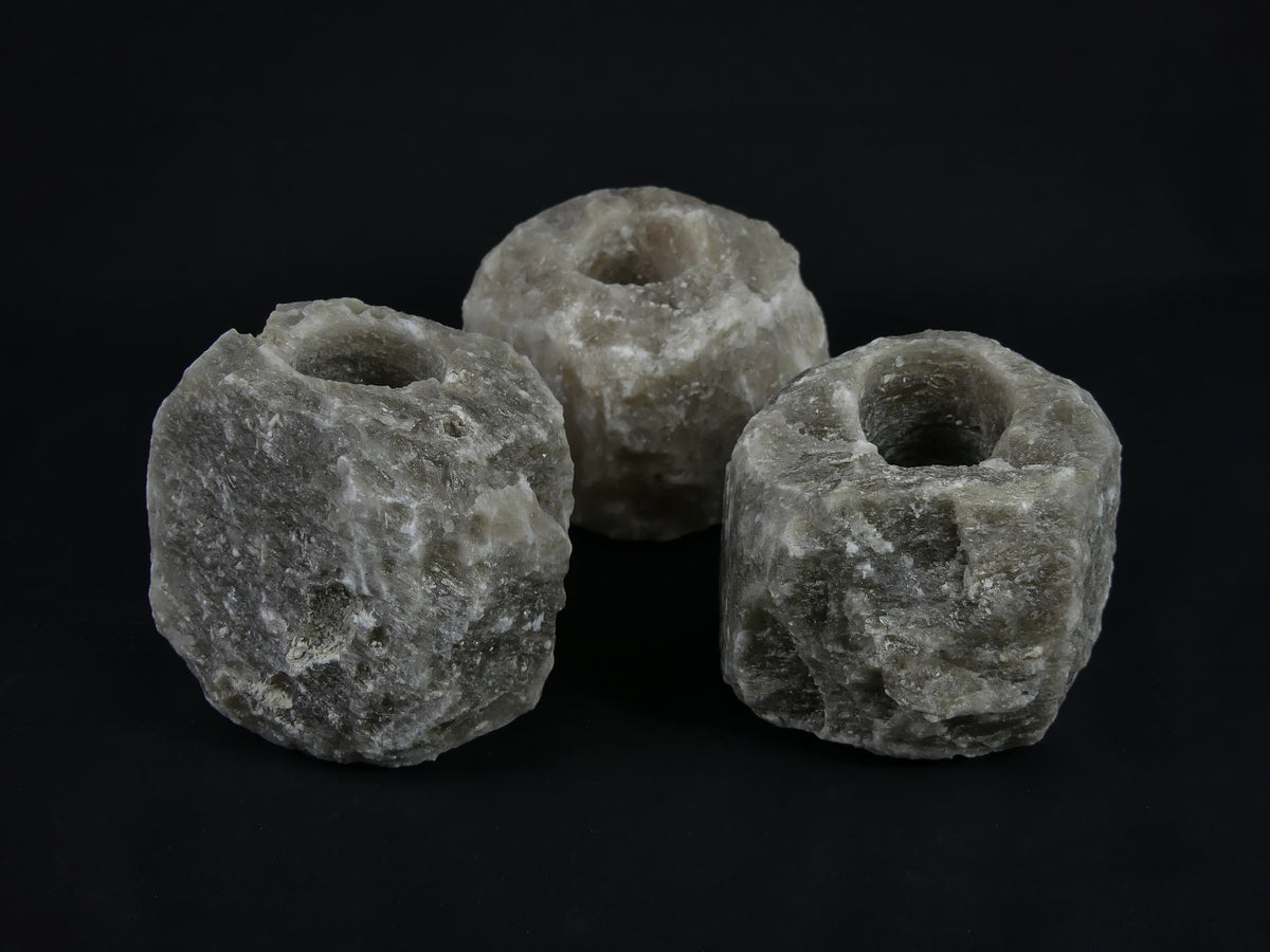 3x Waxinelichthouder / Theelichthouder Zoutsteen - ZWART - Groot 1-1,5kg 10x8cm