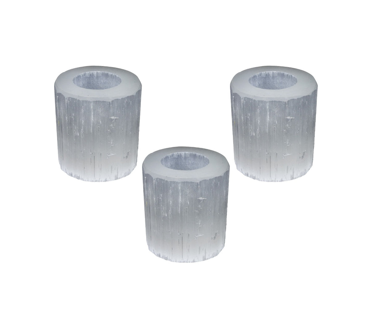 15% Korting - 3 x Theelichthouder Seleniet Rond ca. 850gr 8x8cm