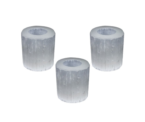 15% Korting - 3 x Theelichthouder Seleniet Rond ca. 850gr 8x8cm