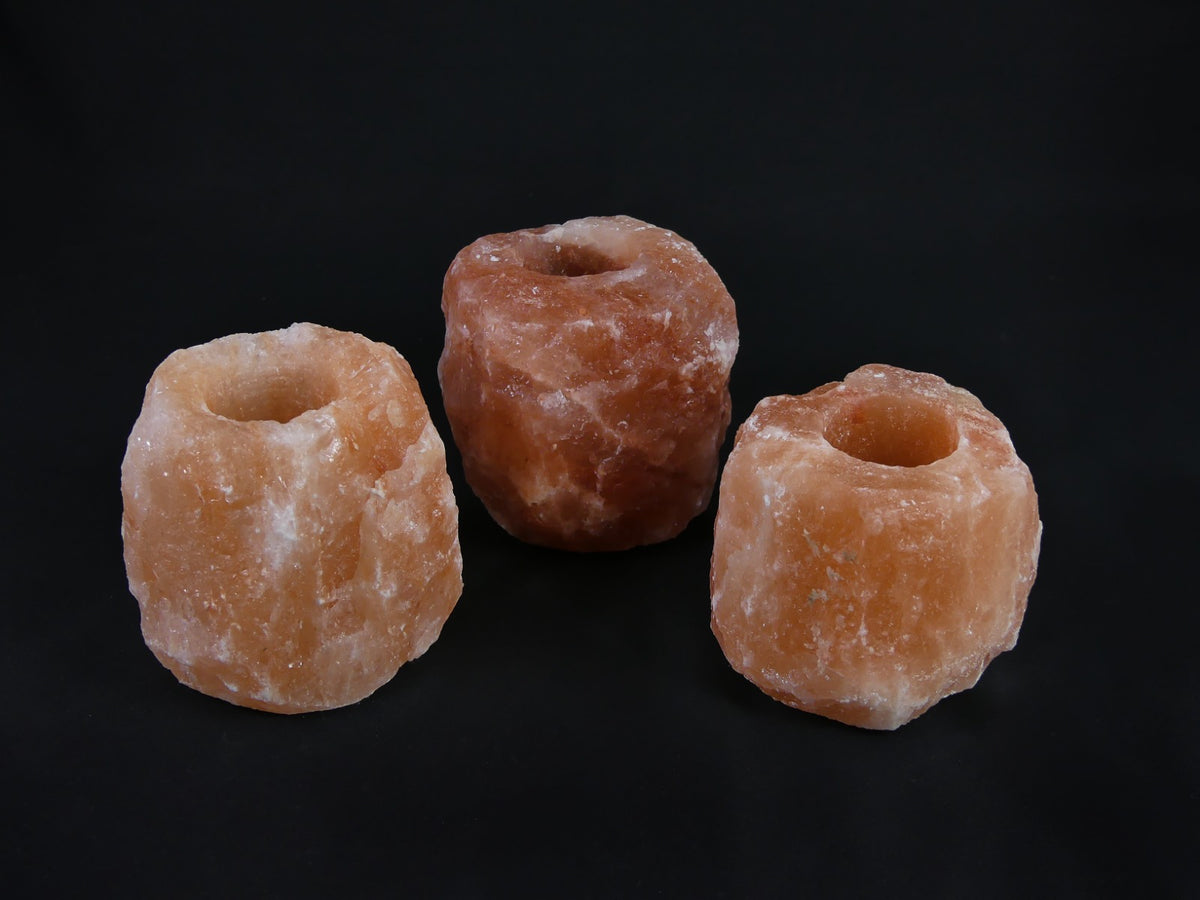 3x Waxinelichthouder / Theelichthouder Zoutsteen Himalaya - Groot 1-1,5kg 10x8cm