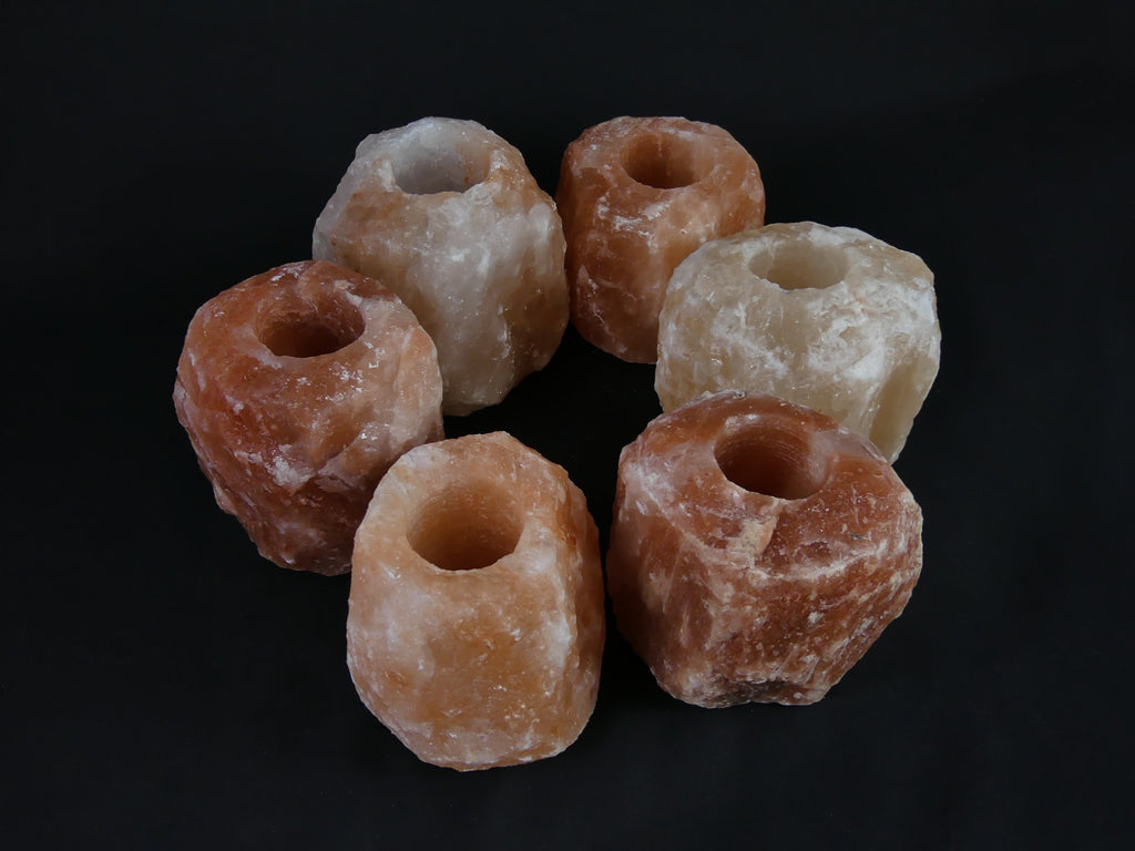 6x Waxinelichthouder / Theelichthouder Zoutsteen Himalaya - Groot 1-1,5kg 10x8cm