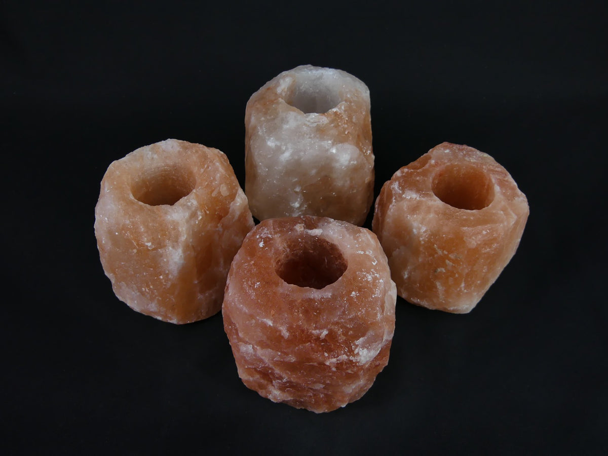 4x Waxinelichthouder / Theelichthouder Zoutsteen Himalaya - Groot 1-1,5kg 10x8cm