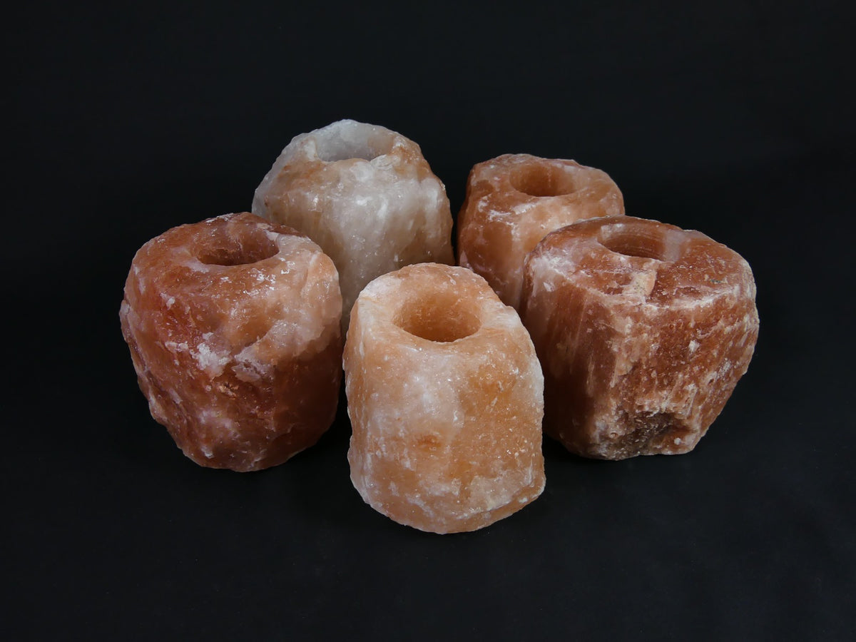 5x Waxinelichthouder / Theelichthouder Zoutsteen Himalaya - Groot 1-1,5kg 10x8cm