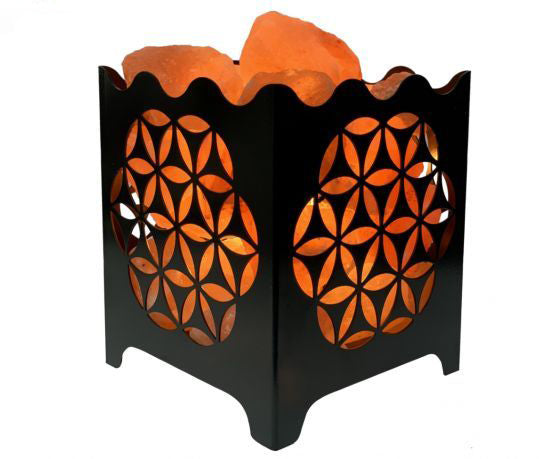 Zoutlamp - Himalaya Zoutstenen - Metalen Korfje - Geometrisch