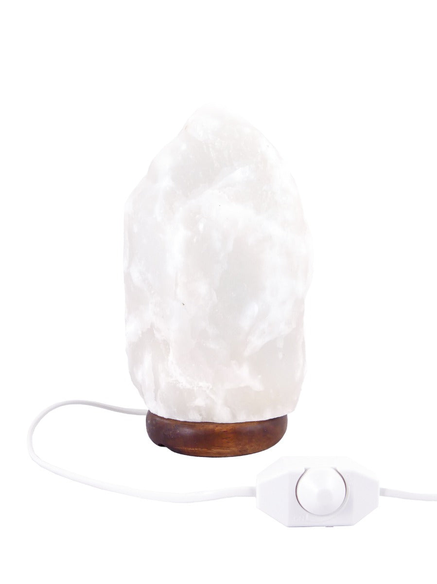 Zoutlamp met DIMMER Wit 8 tot 10kg - Witte Zoutsteen Lamp van Zout uit Dode Zee - ca. 31x18cm