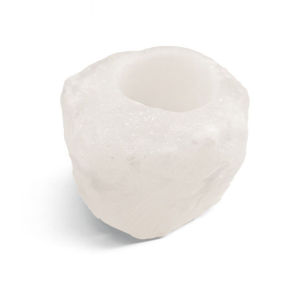 Witte haliet Himalaya zout theelichthouder 0,6–1 kg met natuurlijke kristalstructuur voor theelichtje
