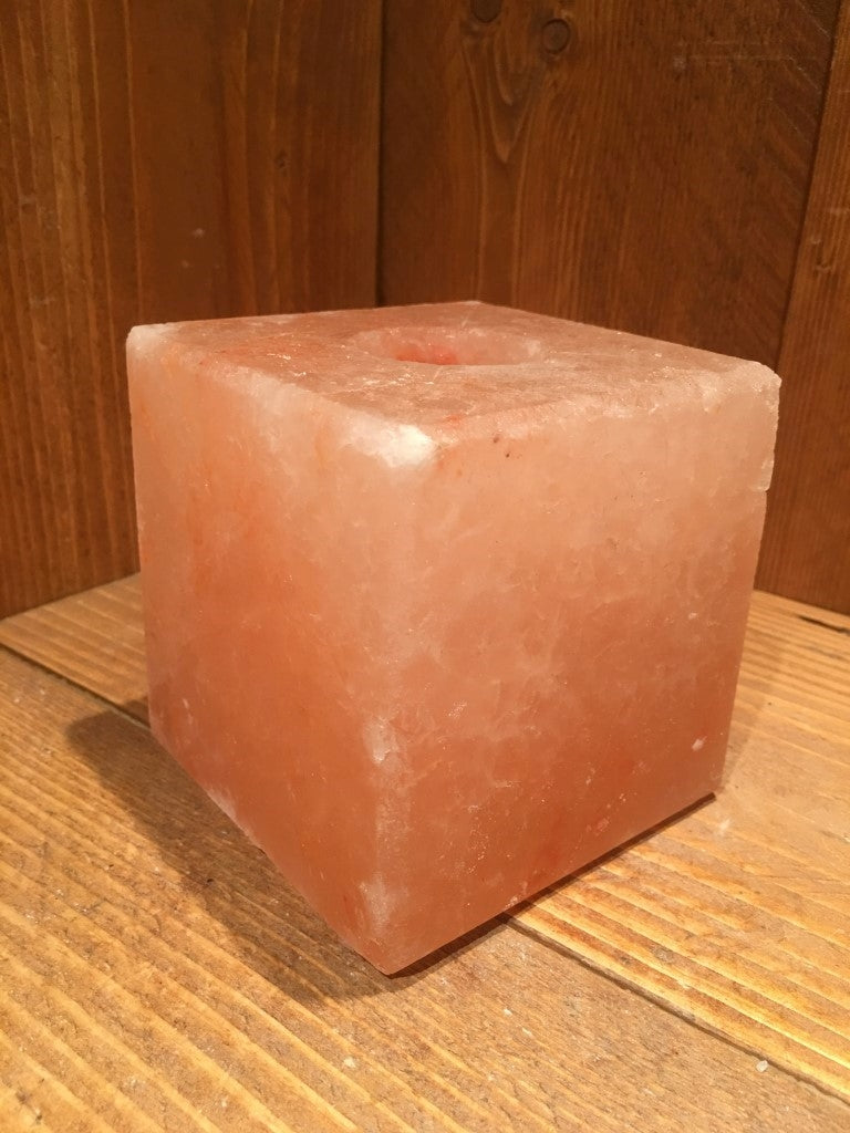 3 x Theelichthouder Haliet / Himalaya zout - Blok / Kubus Groot - c.a. 2,2kg 10x10cm per stuk