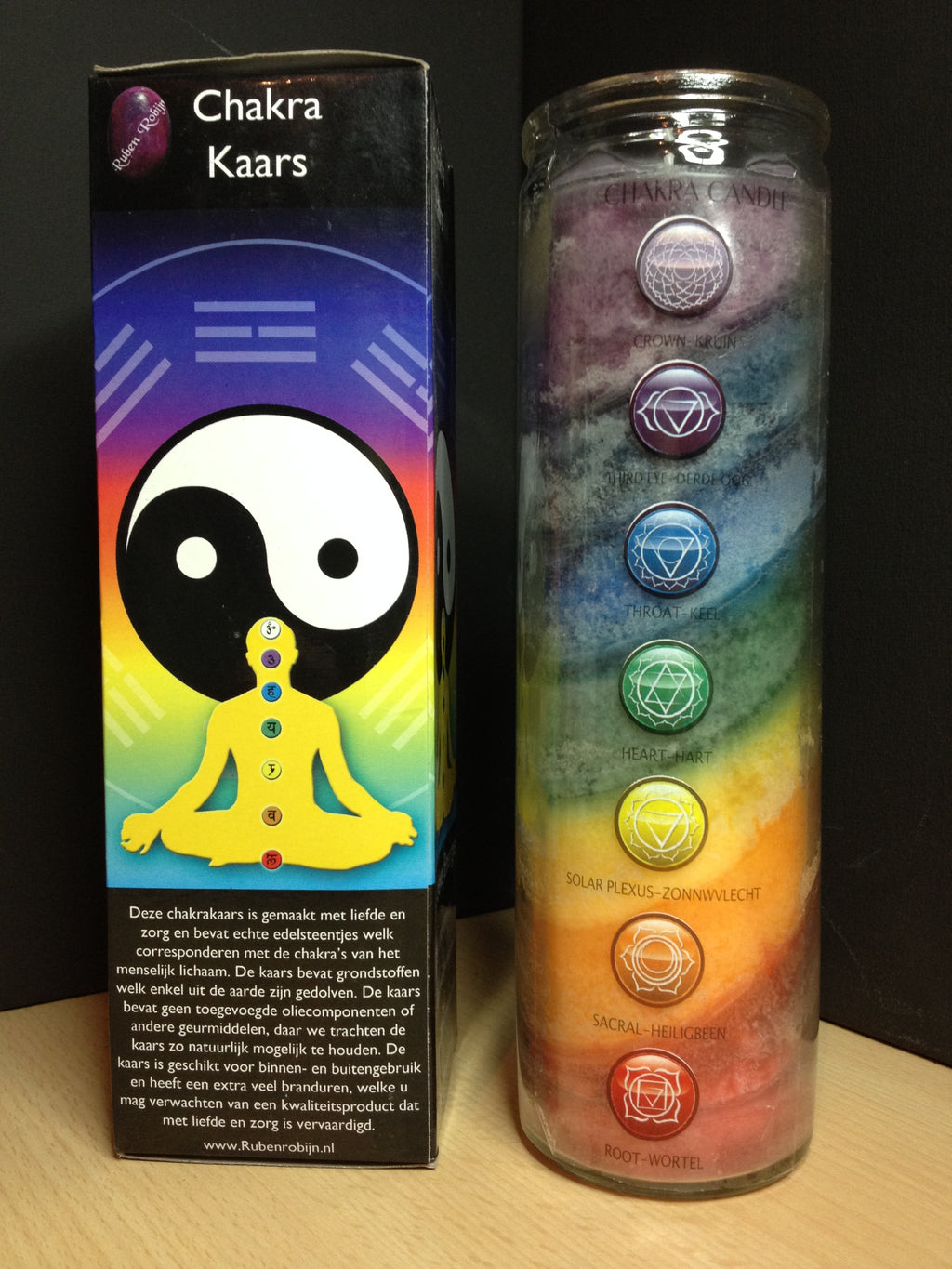 Chakra Kaars - Met 7 edelstenen, resonerend met de 7 chakra's - Uit natuurlijke materialen