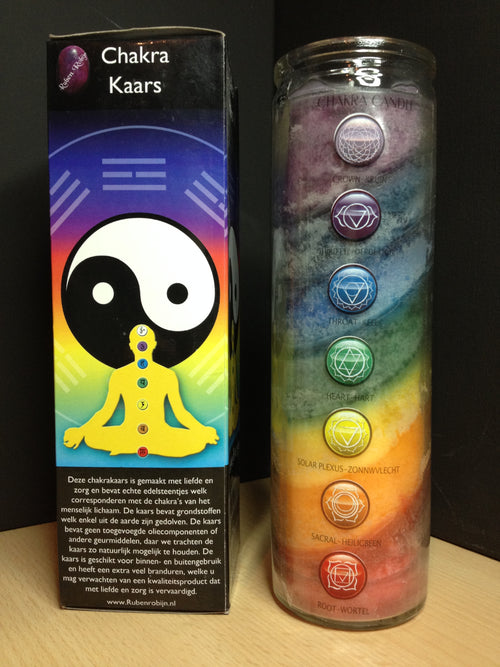 Chakra Kaars - Met 7 edelstenen, resonerend met de 7 chakra's - Uit natuurlijke materialen