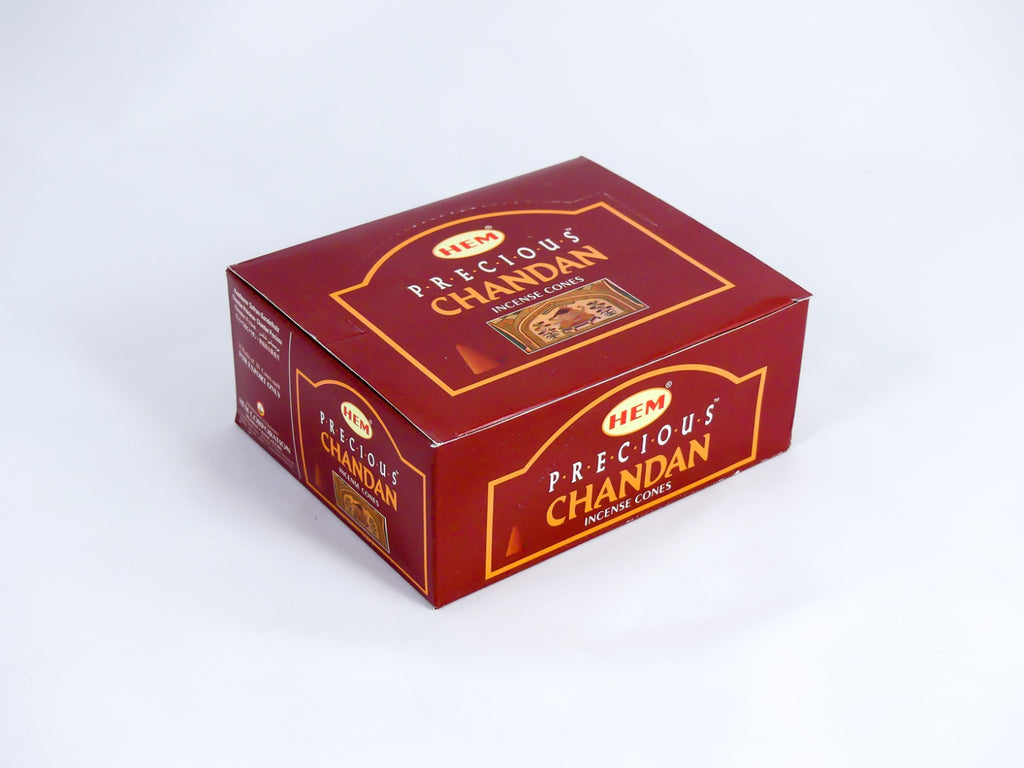 HEM Wierook Kegels / Cones -  Indiase Sandelhout / Chandan (Precious) - Voordeelbox (12 Pakjes / 120 Kegels)