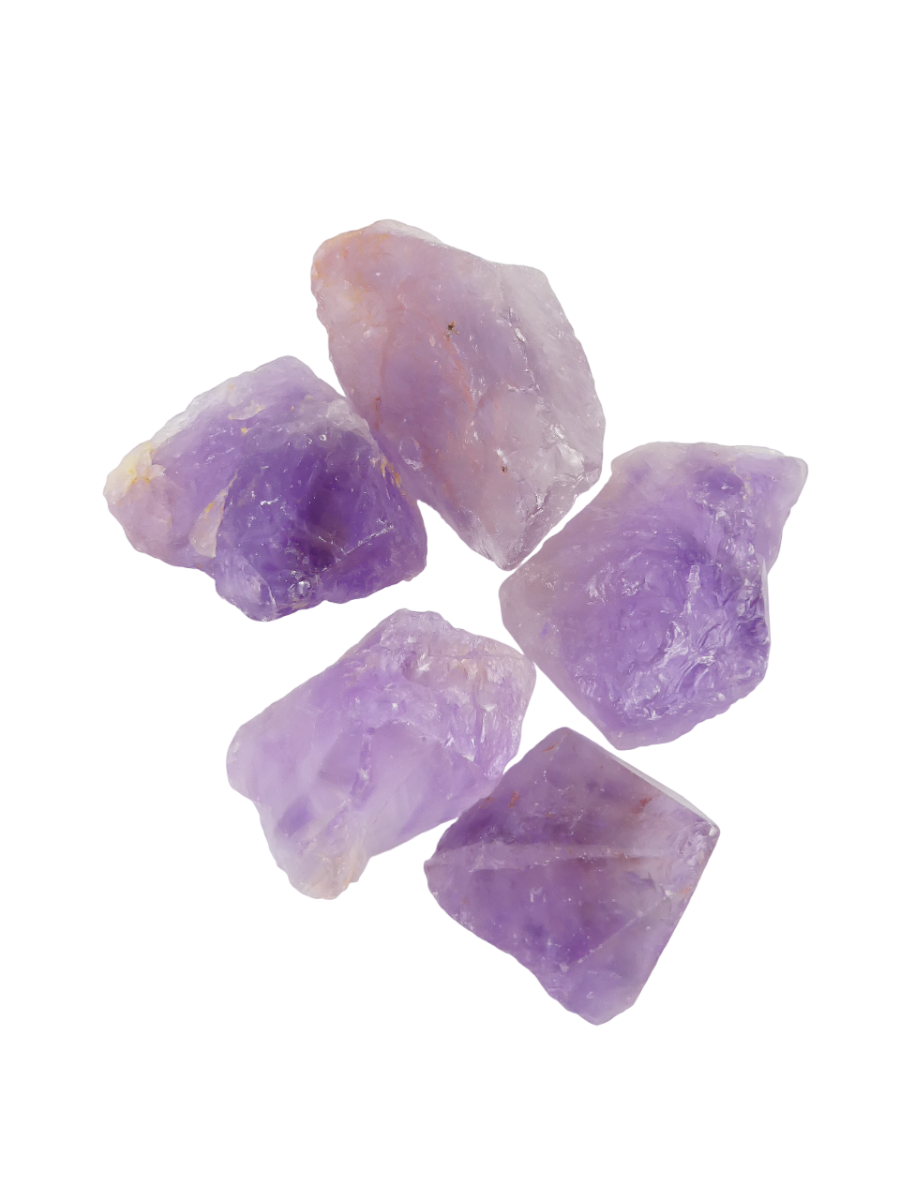 Amethist - 5 Ruwe Stenen á 4-7cm per Stuk - Zakje á ca. 330-350gr - Ruw - A-Kwaliteit 