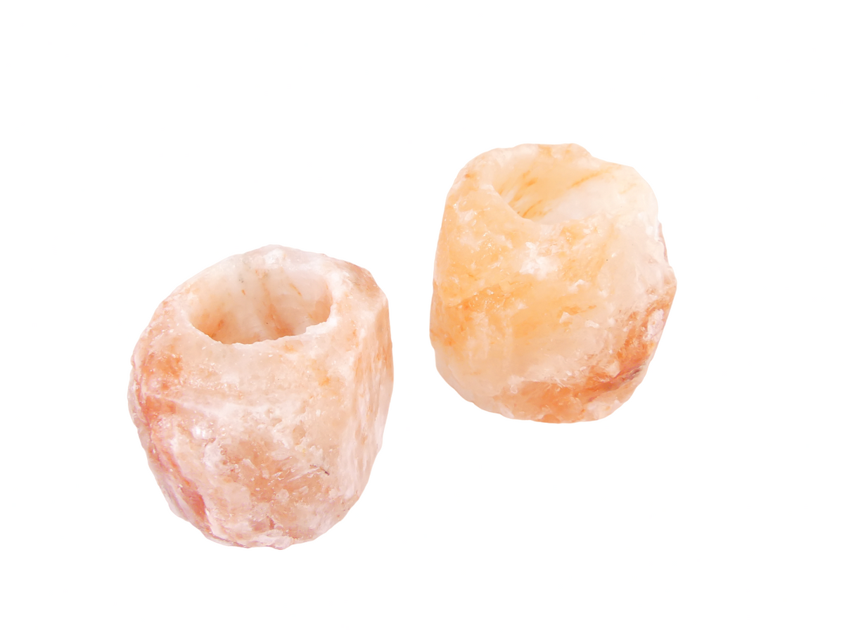 2x Waxinelichthouder / Theelichthouder Zoutsteen Himalaya - 9x9x8cm