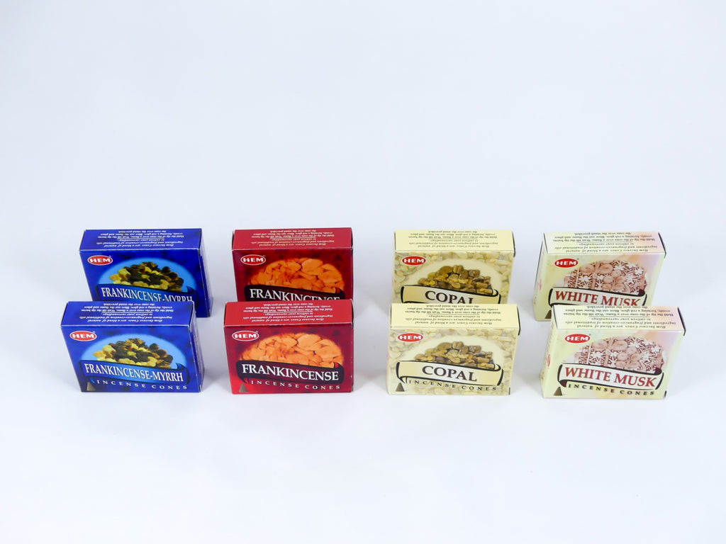 HEM Wierook Set - Kegels / Cones - Kopal - Witte Musk - Frankincense - Frankincense-Mirre / Copal - White Musk - Frankincense - Frankincense-Myrrh