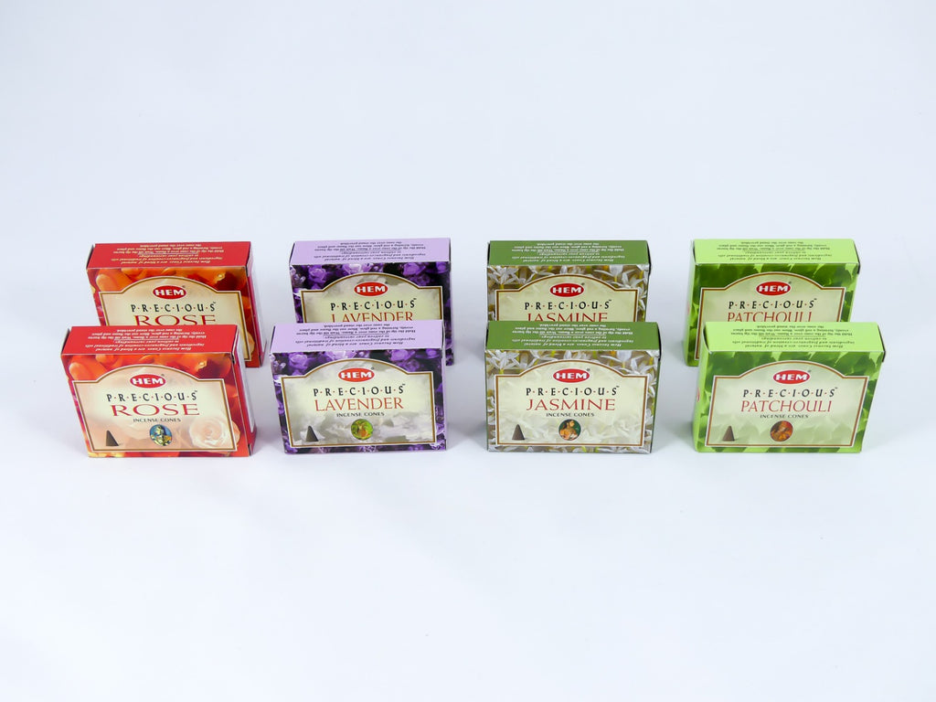 HEM Wierook Set - Kegels / Cones - Jasmijn - Patchoeli - Lavendel - Roos / Jasmine - Patchouli - Lavender - Rose - (Precious)