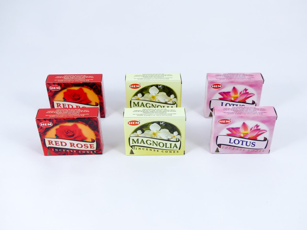 HEM Wierook Set - Kegels / Cones - Rode Roos - Magnolia - Lotus / Red Rose - Magnolia - Lotus