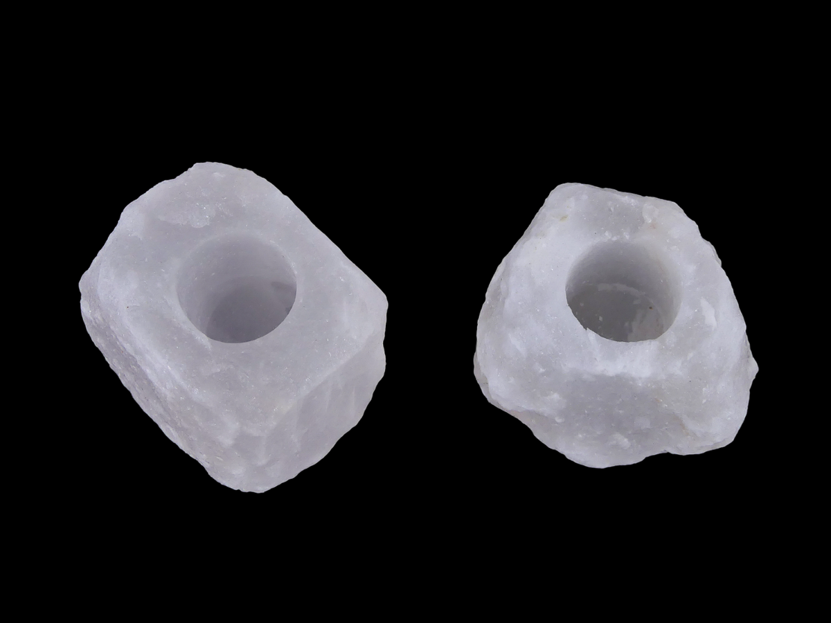2x Waxinelichthouder / Theelichthouder Zoutsteen Himalaya - WIT - Groot 1-1,5kg 10x8cm