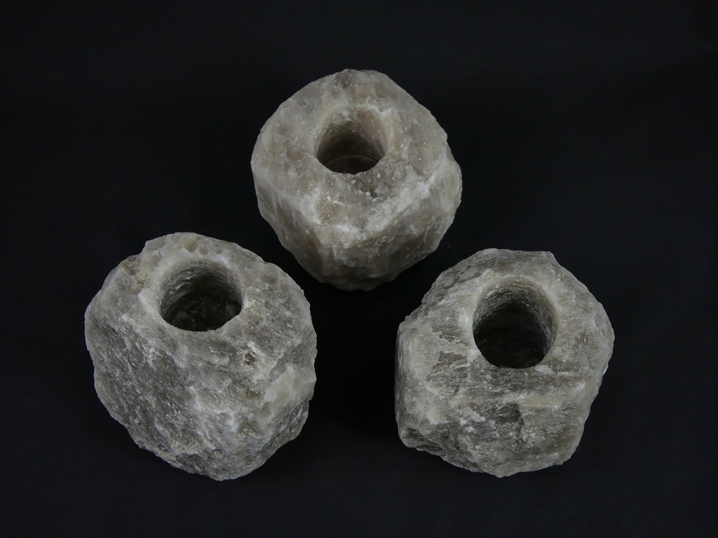 3x Waxinelichthouder / Theelichthouder Zoutsteen - ZWART - Groot 1-1,5kg 10x8cm