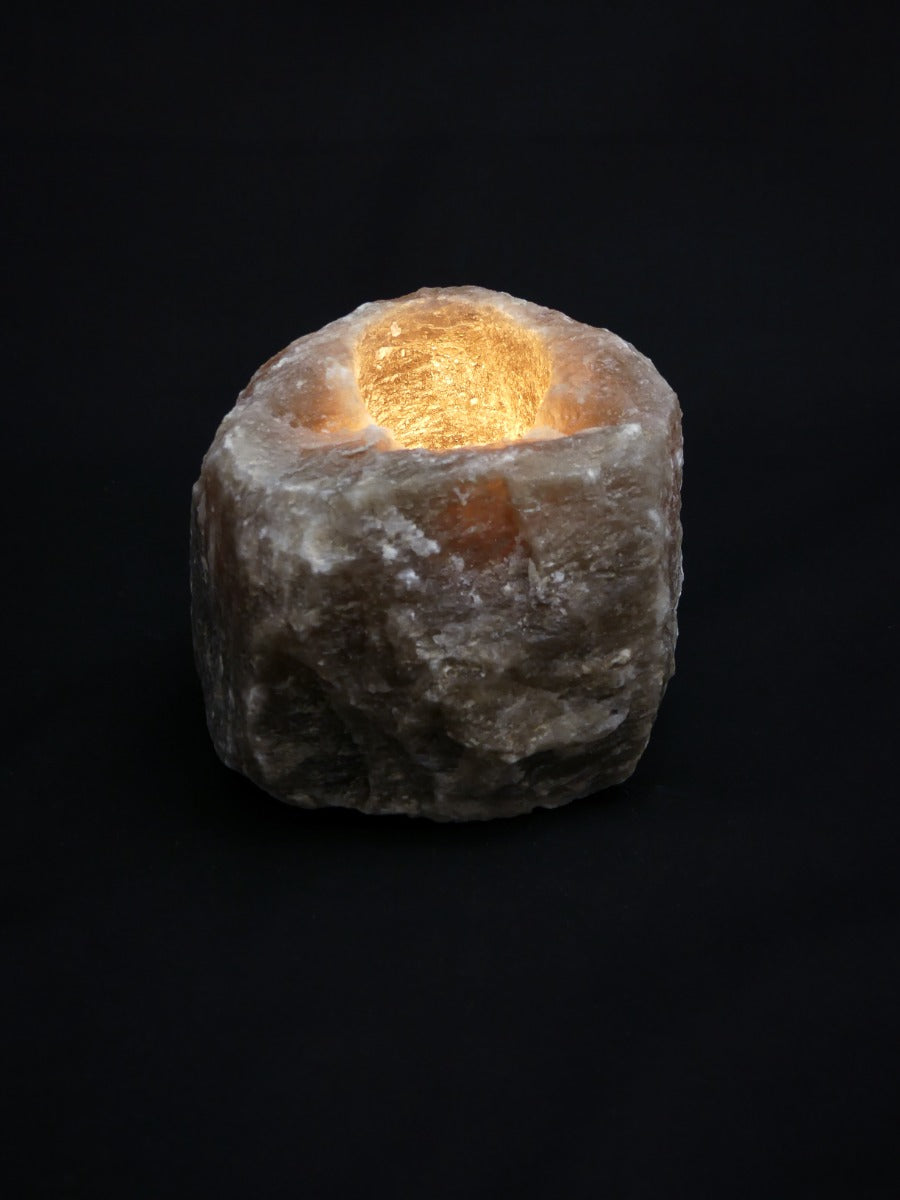 Waxinelichthouder / Theelichthouder Zoutsteen - ZWART - Groot 1-1,5kg 10x8cm