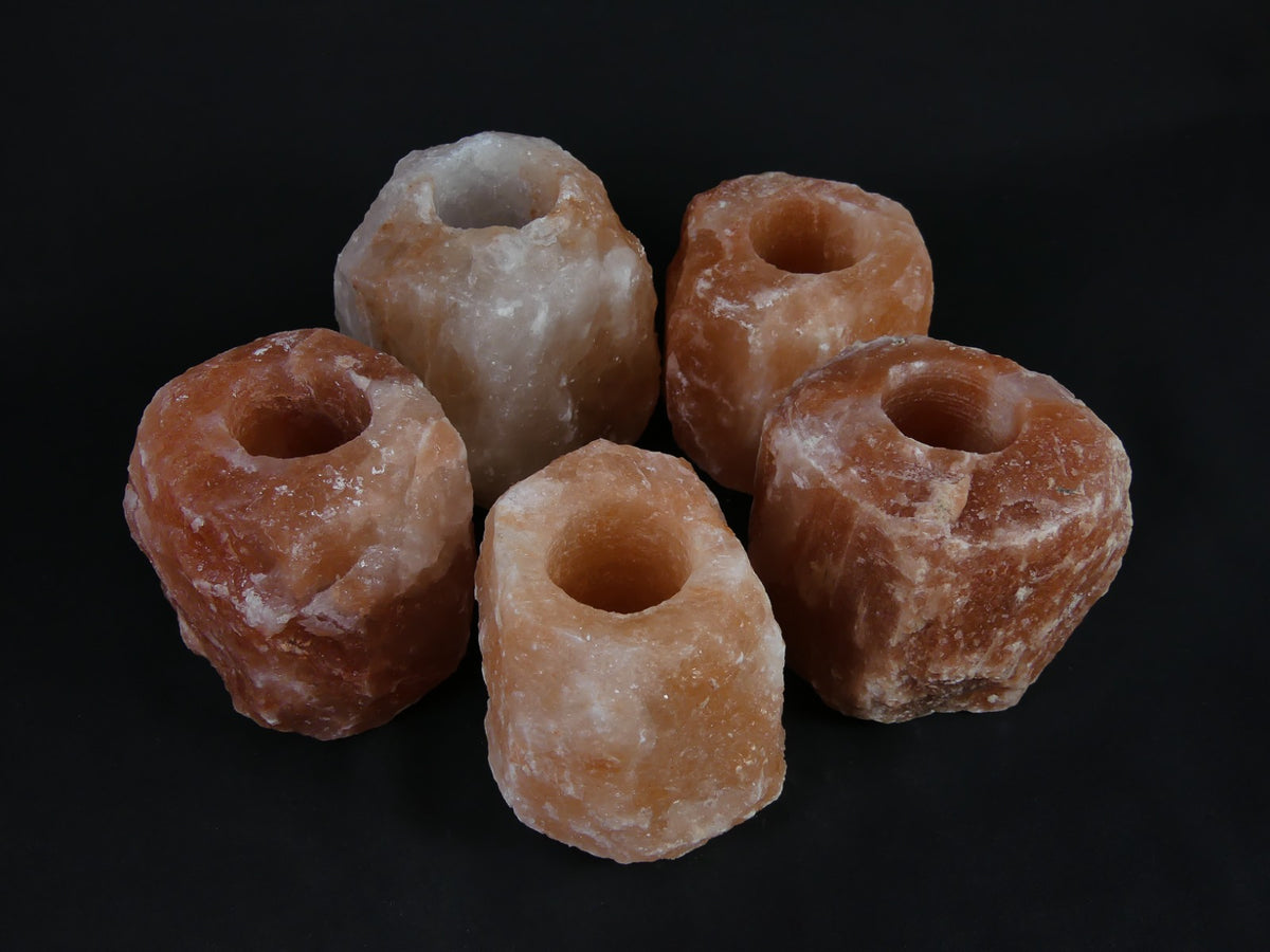 5x Waxinelichthouder / Theelichthouder Zoutsteen Himalaya - Groot 1-1,5kg 10x8cm