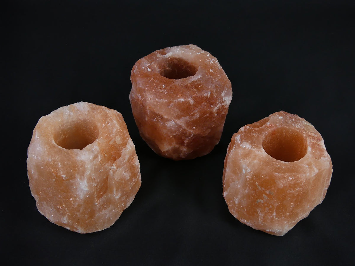 3x Waxinelichthouder / Theelichthouder Zoutsteen Himalaya - Groot 1-1,5kg 10x8cm