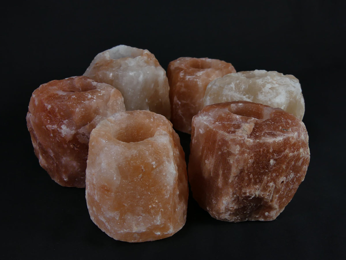 6x Waxinelichthouder / Theelichthouder Zoutsteen Himalaya - Groot 1-1,5kg 10x8cm