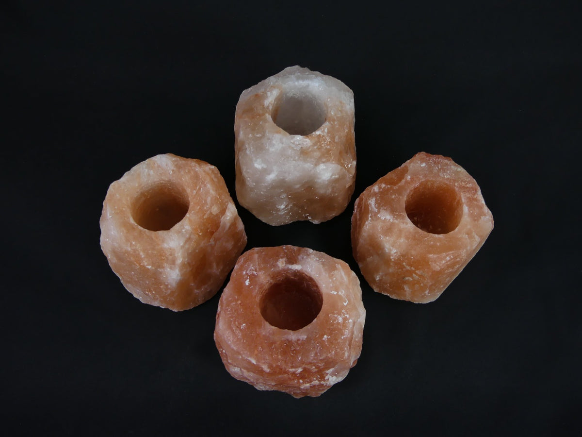 4x Waxinelichthouder / Theelichthouder Zoutsteen Himalaya - Groot 1-1,5kg 10x8cm