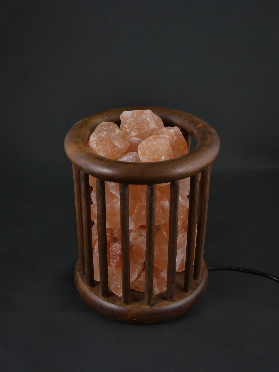 Zoutlamp - Himalaya Zoutstenen - Houten Korfje - Cilinder 