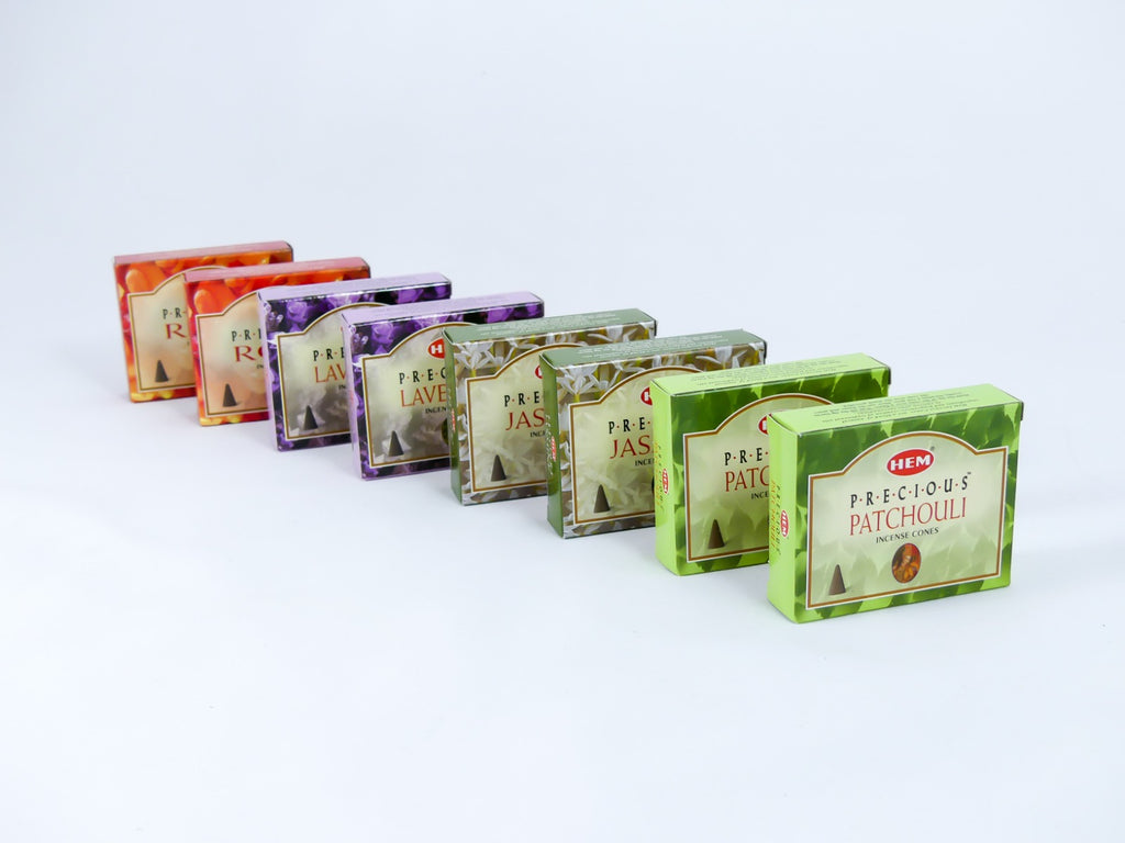 HEM Wierook Set - Kegels / Cones - Jasmijn - Patchoeli - Lavendel - Roos / Jasmine - Patchouli - Lavender - Rose - (Precious)