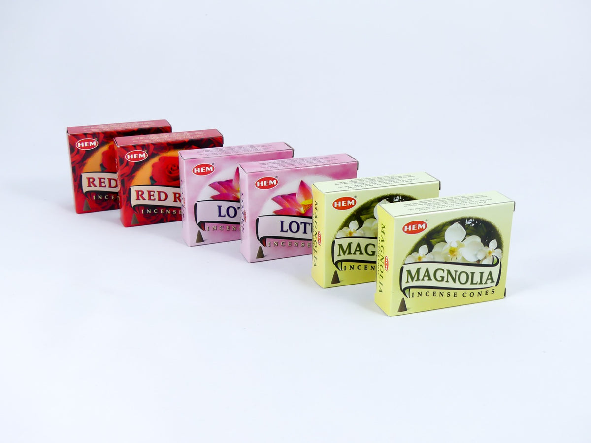 HEM Wierook Set - Kegels / Cones - Rode Roos - Magnolia - Lotus / Red Rose - Magnolia - Lotus