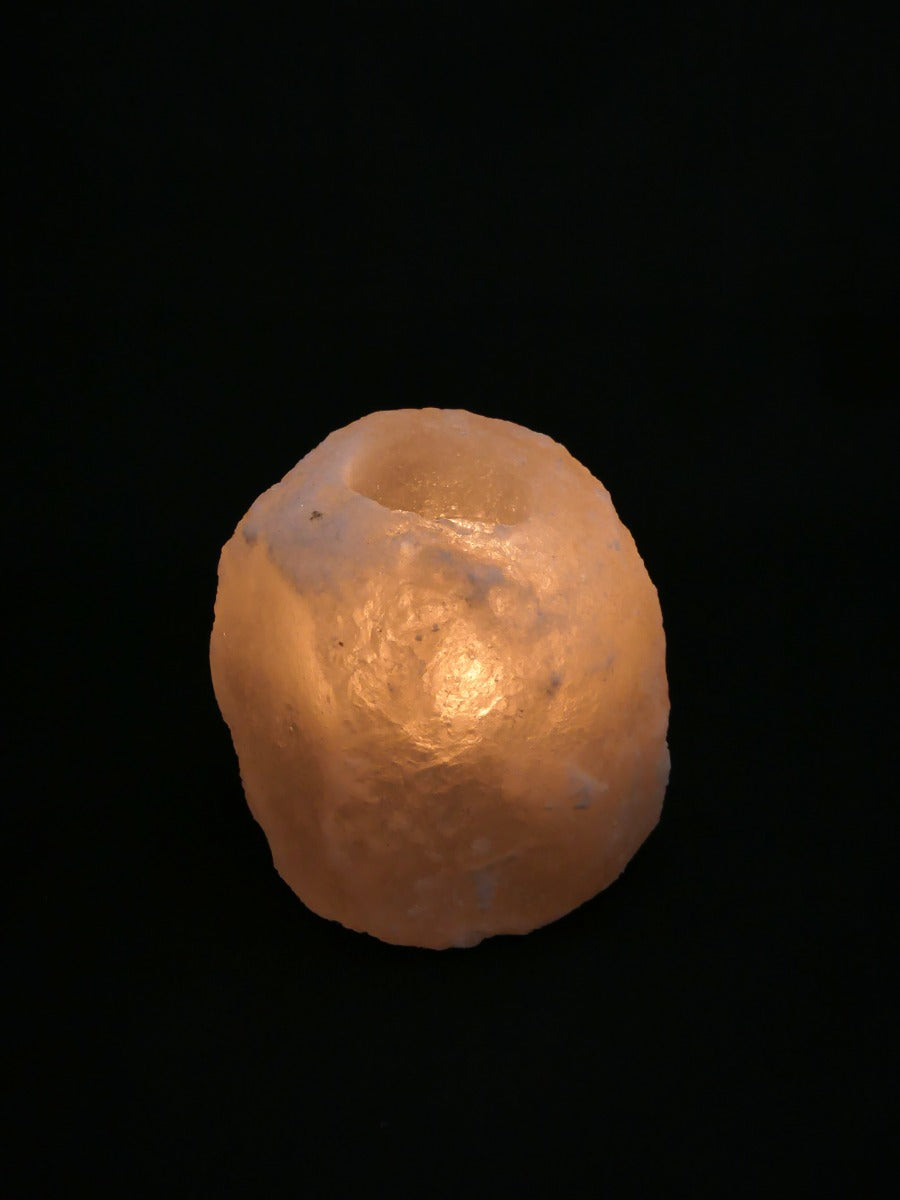 2x Waxinelichthouder / Theelichthouder Zoutsteen Himalaya - WIT - Groot 1-1,5kg 10x8cm