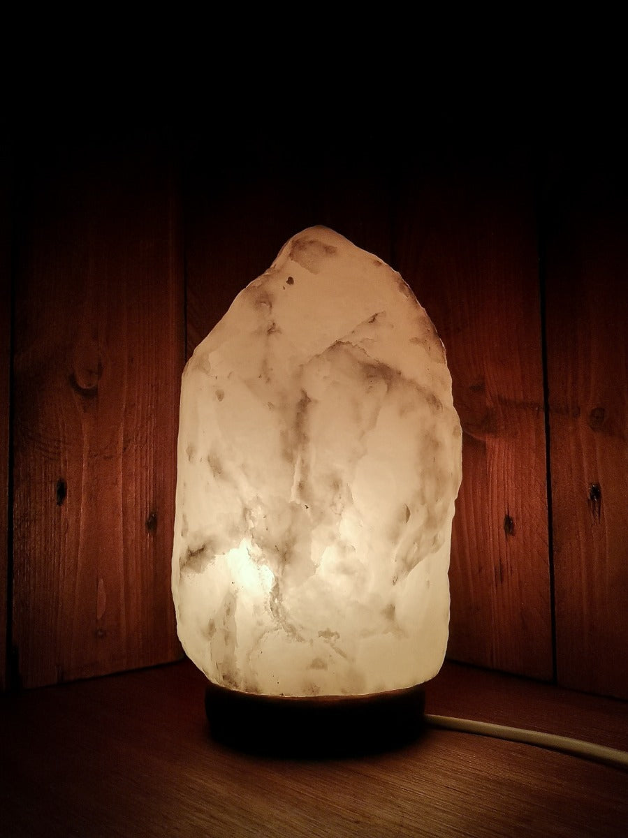Zoutlamp met DIMMER Wit 8 tot 10kg - Witte Zoutsteen Lamp van Zout uit Dode Zee - ca. 31x18cm