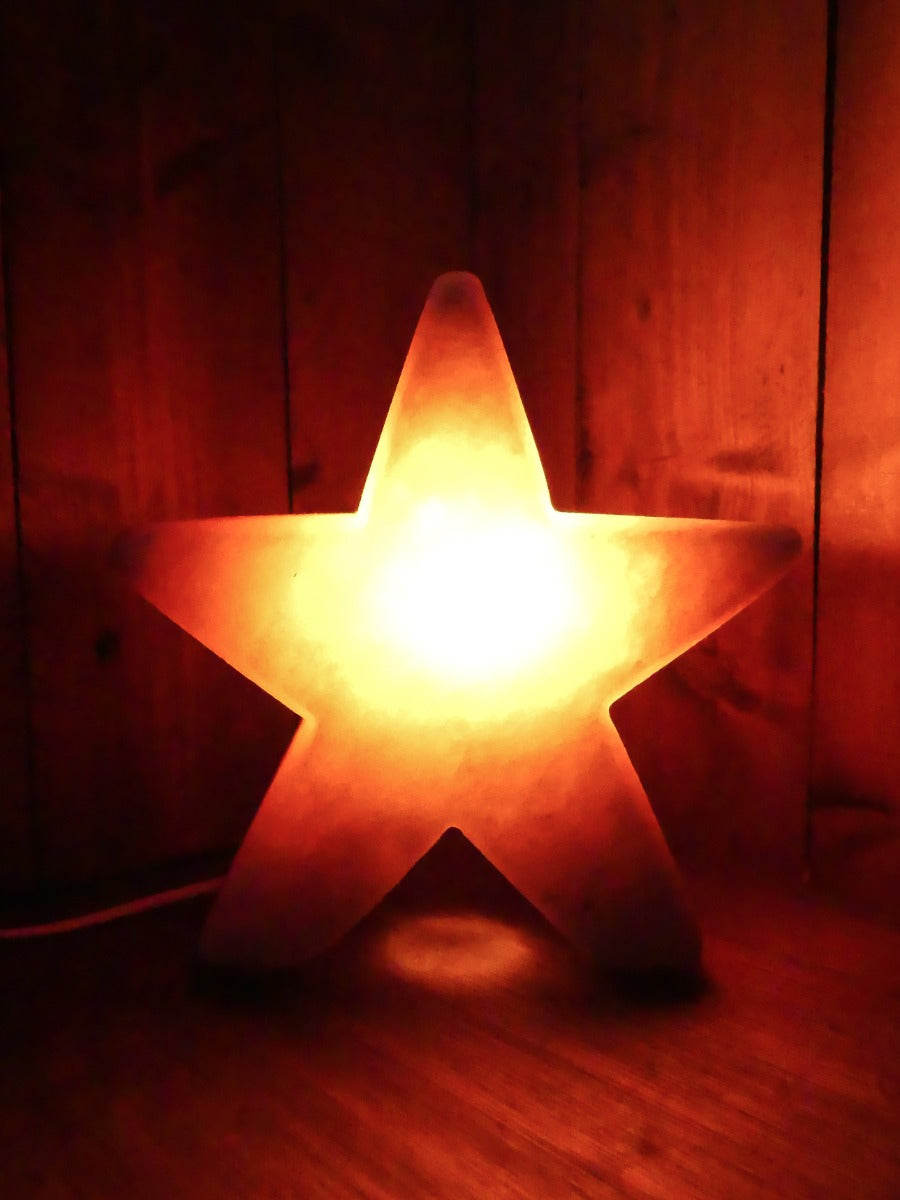 Zoutlamp Ster - 100% Natuurlijk Himalaya Zout - Extra Lange Kabel 1,8mtr met Led Lampje - ca. 21x7,5x22cm - Energiezuinig 