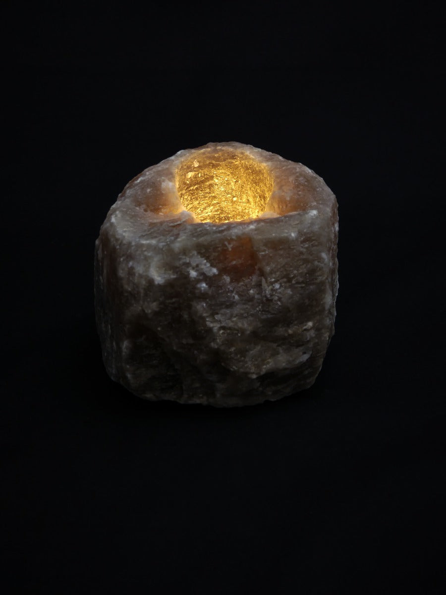 2x Waxinelichthouder / Theelichthouder Zoutsteen Himalaya - ZWART - Groot 1-1,5kg 10x8cm