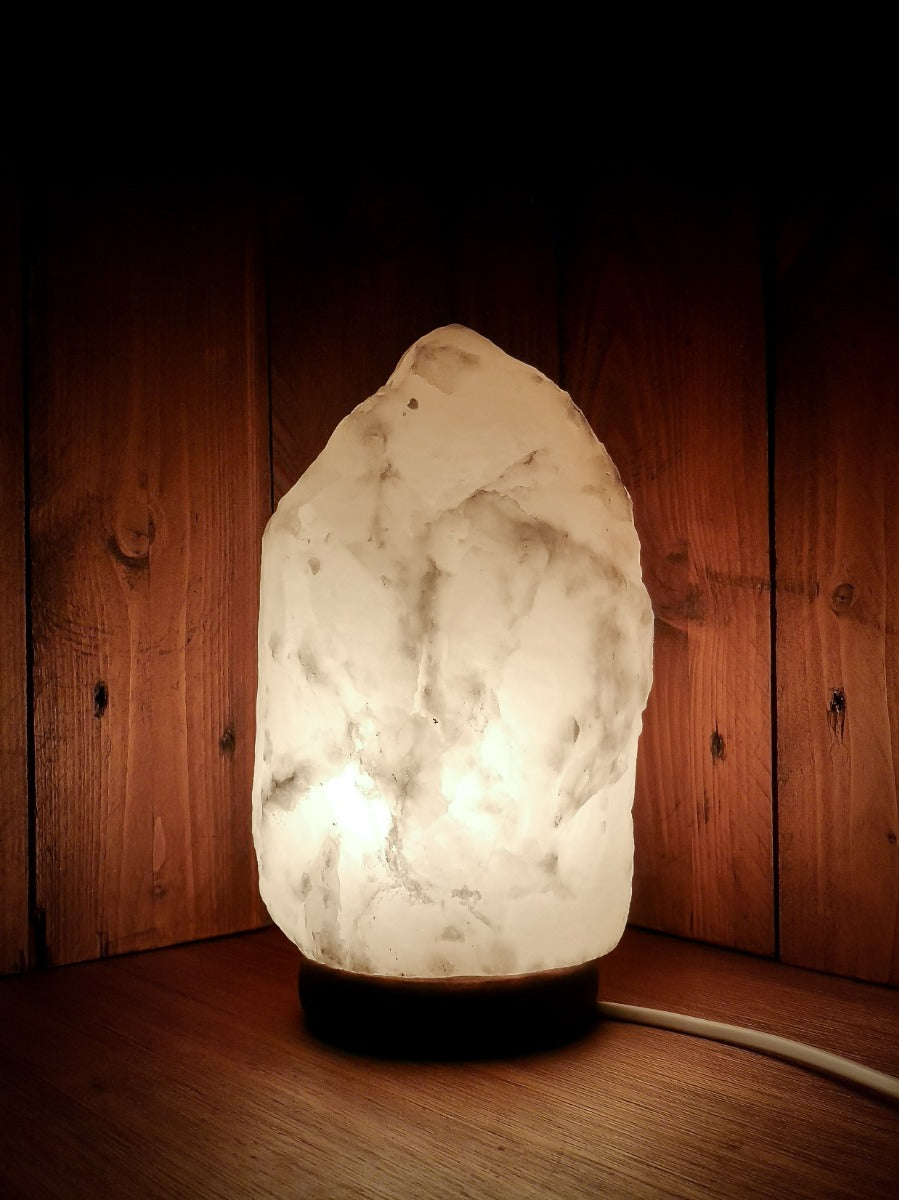 Zoutlamp met DIMMER Wit 8 tot 10kg - Witte Zoutsteen Lamp van Zout uit Dode Zee - ca. 31x18cm