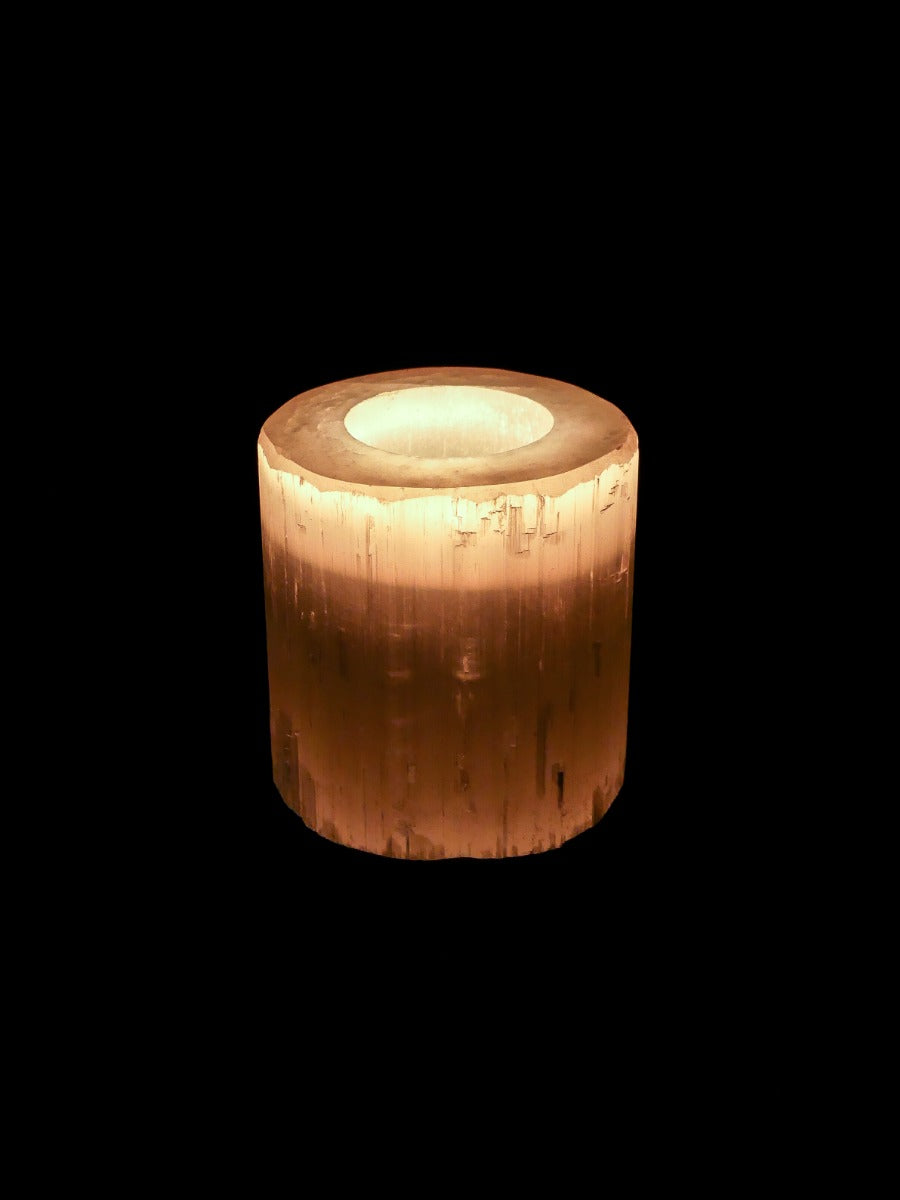 15% Korting - 3 x Theelichthouder Seleniet Rond ca. 850gr 8x8cm