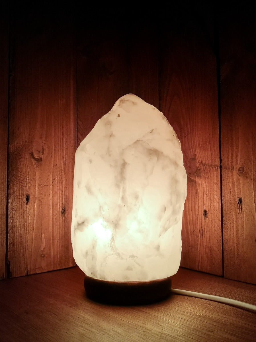 Zoutlamp met DIMMER Wit 8 tot 10kg - Witte Zoutsteen Lamp van Zout uit Dode Zee - ca. 31x18cm